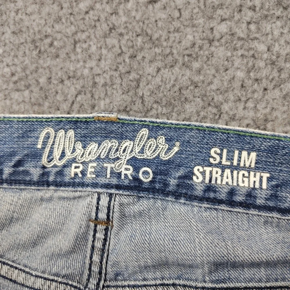 Wrangler Retro Slim Straight Jeans Mens 32x34 Blue Denim Workwear Rodeo